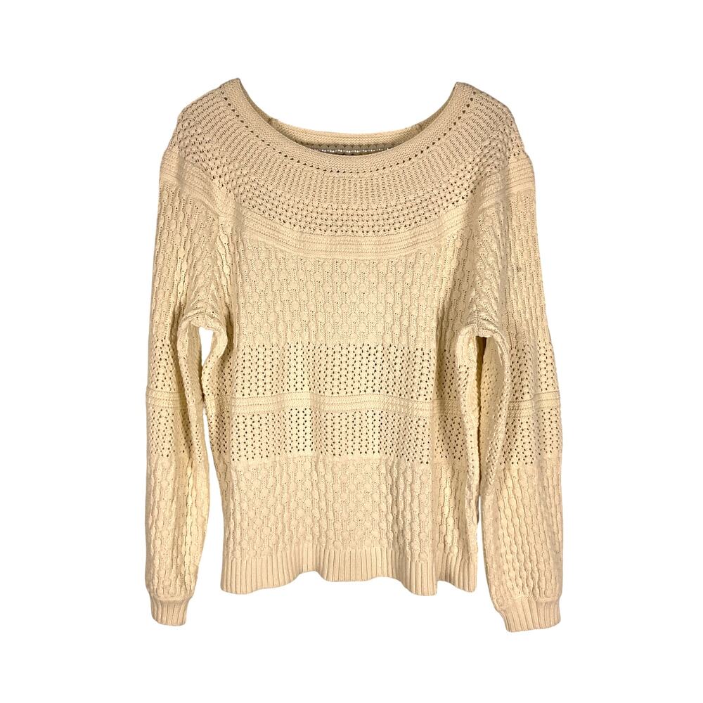 Talbots Women's Cream Knit‎ Round Neckline Pullover Crochet Sweater Size Large